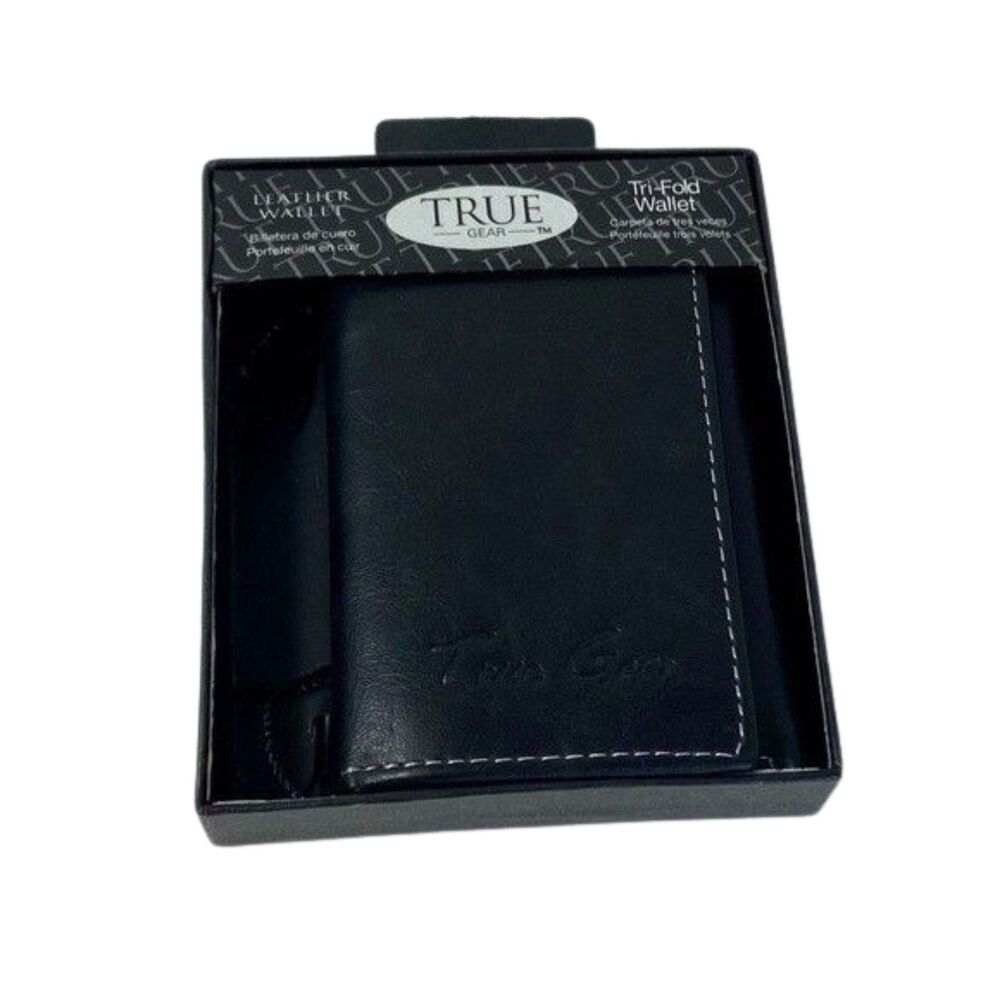 NWT Y2K True Gear Men's Black Leather Tri Fold Wallet ID Window New